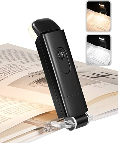 DEWENWILS Leselampe Buch Klemme, USB Wiederaufladbare Klemmleuchte für Lesen im Bett, 2 Farben und 4 Helligkeitsstufen, Blaulicht-Blockierung Leselicht und Buchlampe, Geschenk für Kinder