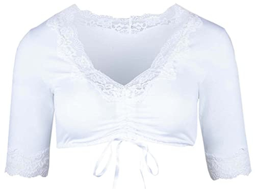 Nina von C. Dirndlbluse 82 463 648 Damen weiß | Jersey Spitze V- Ausschnitt | halbarm