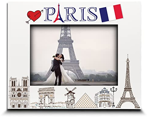 BELLA BUSTA - Paris Bilderrahmen, Hochzeit, Flitterwochen, Urlaub in Paris, UV-Druck, Eiffelturm, Paris-Symbole, Design-Set (12,7 x 17,8 cm, horizontal)
