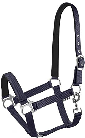 Start Halfter Pferd verstellbar – Nylon Halfter mit Polsterung – Größen: Pony, Cob, Warmblut – Komfortabel & Robust – Pferdehalfter für Stall & Weide (Dunkelblau, Full)