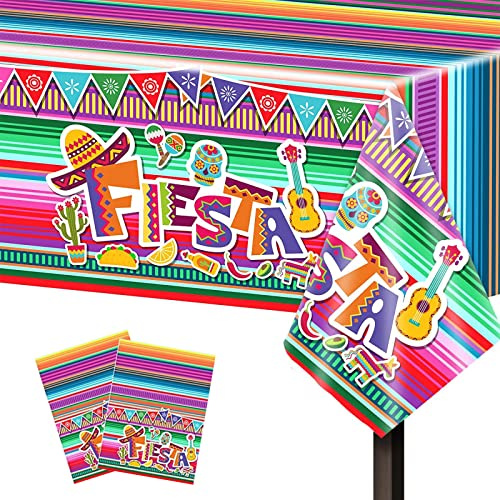 Gukasxi 2 Stück Mexikanische Fiesta Party Tischdecke, Bunt Gestreifte Einweg Plastik Tischdecke Wasserdicht, Cinco De Mayo Party Tischdecken (137 X 274cm) (Mehrfarbig B)