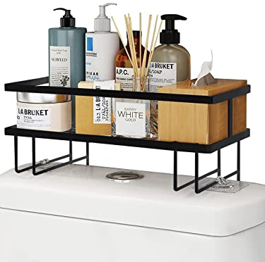 Estantería de Baño sobre el Inodoro. Organizador sobre el WC de Base Adhesiva con Tres Ganchos para Colgar Esponjas o Cepillos. Balda de Inodoro para Almacenar Papel Higiénico y Accesorios de Baño.