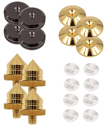 Tiardey 4 Set Speaker Spikes Speaker Stands CD Audio Subwoofer Amplifier Turntable Isolation Feet Cone Isolator Shockproof Traceless with Double sided Adhesive