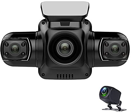 SZKJ - Cámara de salpicadero de 4 canales Full HD 1080P con 4 cámaras, cámara de espejo retrovisor WiFi para automóviles, cámara de espejo con visión nocturna, panorámica de 360°, 8 luces IR y GPS