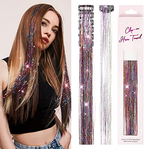 REECHO Hair Tinsel, 6PCS Clip in Hair Tinsel Kit 20 Glitter Fairy Tinsel Hair Extensions for Women - Multicolor