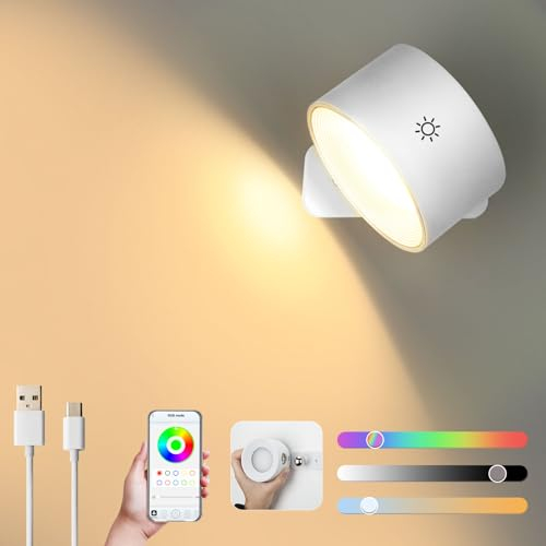 Lampop Led Wandleuchte Kabellos RGB Akku Wandlampe 19 Farben Dimmbar Wandlampe Ohne Stromanschluss mit Fernbedienung 3 Farbtemperaturen Touch Control 360° Drehbar für Wohnzimmer Schlafzimmer Weiß