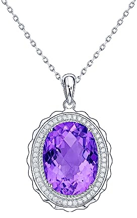 KnSam Sterling S925 Silber Halskette Echtes, Sonneblumen Anhänger mit Amethyst 10ct - Lila & Oval, Sterlingsilber Frauen Halsketten Zirkonia für Damen, Silber, 45cm