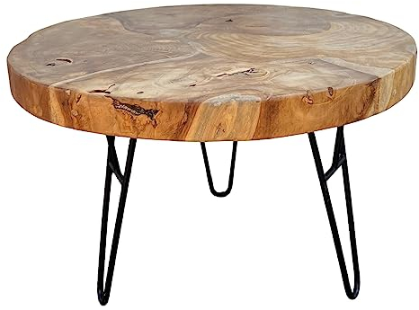 FaHome Couchtisch Runder Couchtisch aus Holz und Metall: Modernes Design 60cm Durchmesser, Beistelltisch Massiv