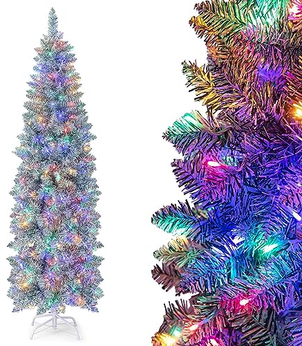 RELAX4LIFE Künstlicher Weihnachtsbaum 180 cm mit Beleuchtung 250 Mehrfarbigen Lichtern Tannenbaum mit 475 Zweigspitzen Faltbarem Metallständer