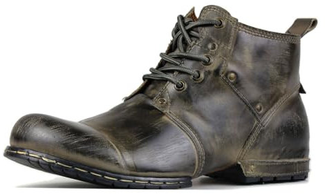 COWSDELLA Verde antico Uomo Marrone chiaro Stivali Chukka Allacciati Moto Casual Pelle Abito Stivaletto per Uomo Moda 6015-1-Verde antico-9.5-R