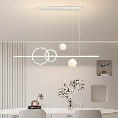 ALSEY Lámpara Colgante Lineal Regulable con Bola de Leche, 36 W, Tira Larga Negra, lámpara Colgante LED Lineal, Isla de Cocina, Bola de Luna Blanca, minimalismo, lámpara Colgante de Tech
