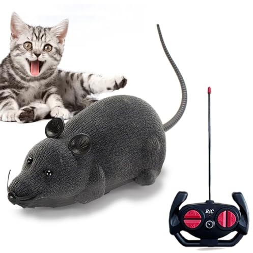 Remote Control Fake Rat Toy - Realistic Mouse Cat Toy Mice RC Toy Cat Mice Animal Interactive Toy Figures Cat Running Wheel Wireless Chasing Prank Joke Scary Trick Rats for Cat Funny Toy (Grey)