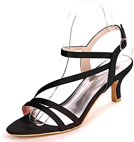 Satin Wedding Shoes Open Toe Buckle Bridal Shoes Women Mary Jane Low Heels Pumps Wedding Dress Shoes Black