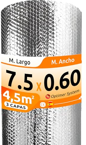 AISLANTE TERMICO MULTIUSOS PREMIUM| Reduce el Frio y el Calor |100% ALUMINIO| Rollo Aislante Termico para Ventana, Pared, Suelo, Techo, Coche, Garaje [ 0.6 X 7.5m ] (4,5m²) sin cinta