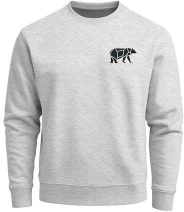 Neverless® Sweatshirt Herren Print Aufdruck Bär Polygon Design Wander Outdoor Rundhals-Pullover Fashion Streetwear Grau XXL