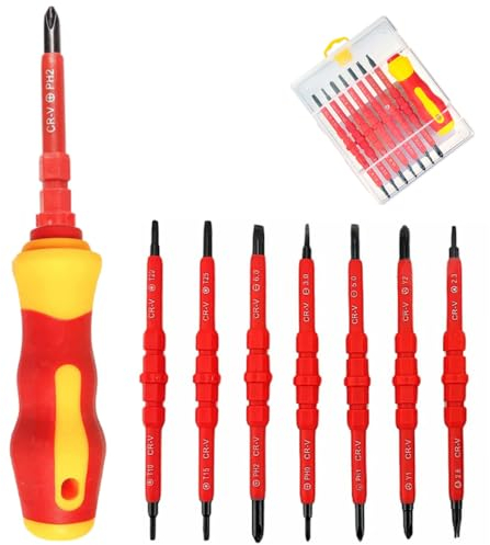 Kit de Tournevis Magnétiques 7 en 1,Tournevis d'Électricien Isolé,Tournevis Interchangeable,Tournevis Tête Plats et Cruciplat, avec Boîte de Rangement, Outils Electricien