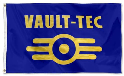 Cayyon Vault-Tec Flagge, Banner für Innen- und Außenbereich, Dekoration, 90 x 150 cm, doppelt genäht, Polyester mit Messingösen