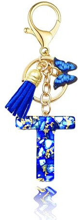 Baofuwan Schlüsselanhänger mädchen Frauen Buchstabe Schlüsselanhänger key chain mit Anfangsbuchstaben Schmetterling Quaste Rosa Blau Golden für Geldbeutel Handtaschen Schultasche