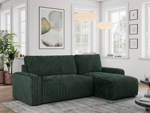 MKS MEBLE Cord Sofa, Cord Couch, Sofa L-Form mit Schlaffunktion und Bettkasten, Schlafsofa Cord, Ecksofa, Eckcouch, Couchgarnitur Ecke Bettcouch - Argos - Grün Cord
