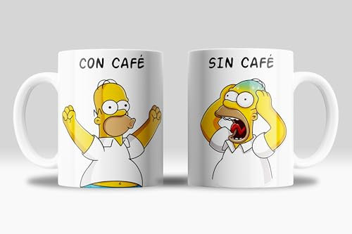 newseny Taza Divertida de Homer - Frase 'Con Café, Sin Café' - Regalo para Fans de Series Anime y Dibujos Animados | Cerámica 330ml (Homer1)