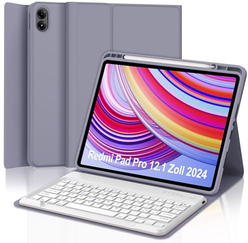 WINCHKING Tastiera per Redmi Pad Pro 12.1, Custodia Tastiera per Redmi Pad Pro 2024, Cover Bluetooth Magnetica Staccabile Italiano Keyboard per Xiaomi POCO 12.1 Pollici 2024, Viola
