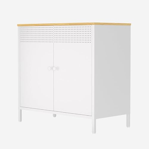FLEXISPOT Aufbewahrungsschrank, Höhenverstellbarer Sideboard Schrank mit Dopperltür, Schmale Schrank, Wandschrank aus Glbe Walnuss für Küche, Esszimmer und Wohnzimmer, L