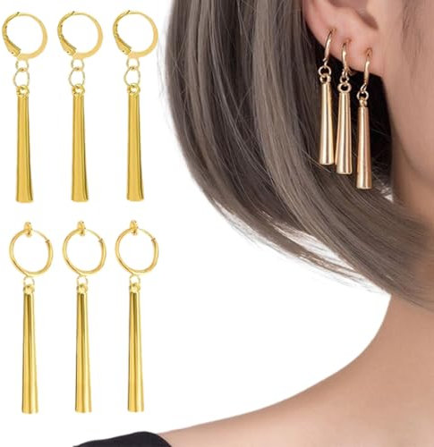 6 Sets Zoro-Ohrringe, goldene Ohrringe, goldene Anime-Rollenspiel-Ohrringe, geeignet für Anime-Liebhaber, 3 durchbohrte Ohrringe + 3 nicht durchbohrte Ohrclips