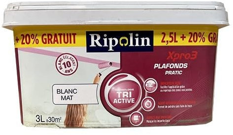 RIPOLIN Peinture XPro3 Plafonds Pratic blanc mat 3 L