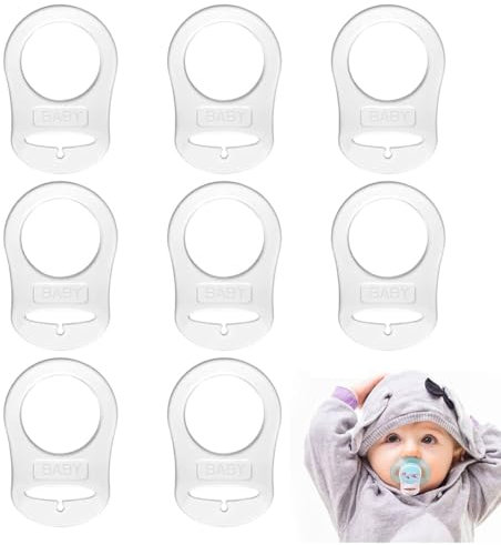 WeddHuis 8 Pezzi Anello in Silicone per Catenella, Porta Ciuccio in Silicone per Bambini, Adattatore per Ciuccio, Clip per Ciuccio in Silicone (Trasparente)