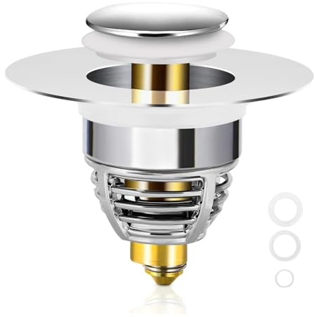 Bathroom Sink Plug Replacement, Brass Universal Pop Up Drain Stopper with Bounce Core, Bath Basin Plug Filter with Basket Hair Catcher, Push Type Sink Strainer No Overflow for Bathroom,34-42mm