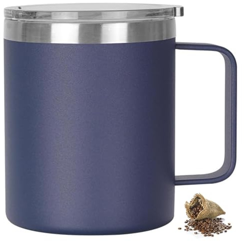 YDYxieji Coffee Cup, Insulated Stainless Steel Travel Mug with Handle & Lid, Keeps Drinks Hot or Cold for Hours, Reusable Coffee Cup - Ideal Present for Him or Her (Navy Blue, 300ml)