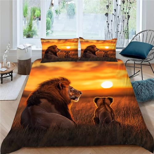 SK-YBB Bettwäsche 155x220 König Der Löwen Bettwäsche-Set 3Teilig Bettbezug Set 155x220 mit Reißverschluss Simba Teenager Jungen Mädchen Mikrofaser Bedding Set