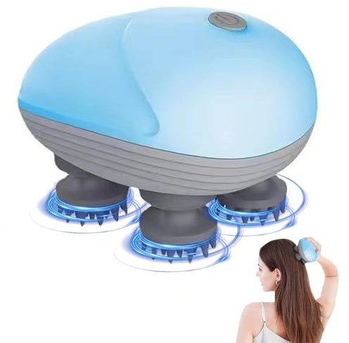 Massaggiatore Elettrico per Cuoio Capelluto, Massaggiatore Testa Impermeabile IPX7, MassaggiatoreCuoio Capelluto con 4 testine per impastare permassaggiare tutto il corpo