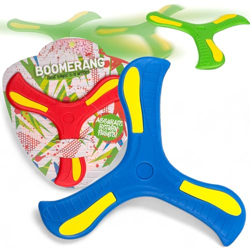 MIJOMA Boomerang av flexibel plast – 25 cm Ø, flygbredd 8–12 m, blandade i 3 färger, utomhusleksaker för barn och vuxna, exakta returflyg