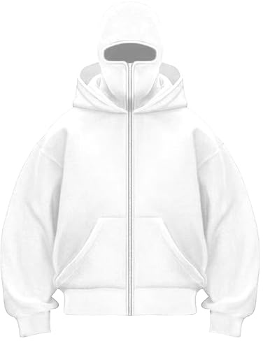 Generisch Balaclava Zip Hoodie Herren Damen Einfarbig Kapuzenpullover Warm mit Sturmhaube Casual Hoodie mit Reißverschluss und Tasche Lockeres Sweatjacke Y2K Tops