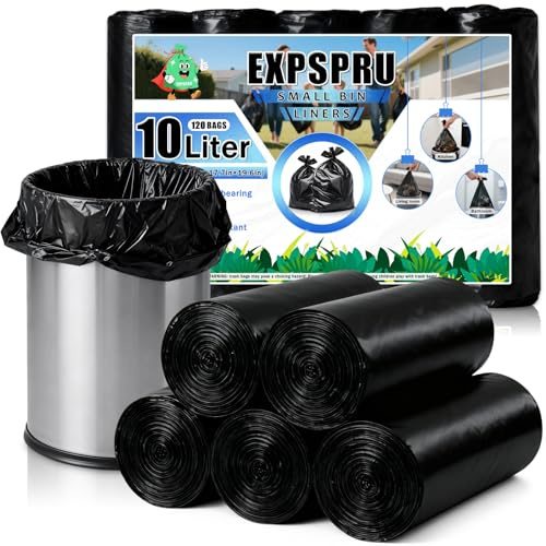Expspru 10L Bin Bags Small Bin Liners, Pedal Bin Liners for Bathroom, Office, Kitchen, Bedroom,120 Count,Black