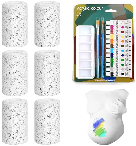 Babybauch Gipsabdruck Set 3D, Gipsabdruck Babybauch mit 6PCS Gipsbinden, 12 Acrylfarben, Gibs Abdruck Babybauch Einfache Handhabung Ungiftig, Schwangerschaft Geschenk für Werdende Mütter