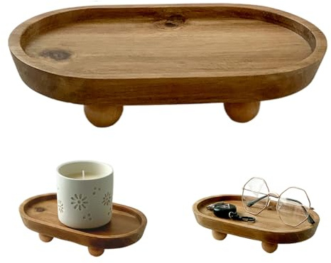 Dekoratives Tablett, Holztablett, 20, 3 x 12, 7 x 5, 1 cm, ovale Holzfarbe, dekorativ mit runden Füßen zum Servieren, Schminktisch, Parfüm, Eingangsbereich, Wohnzimmer, Badezimmer, Badezimmer