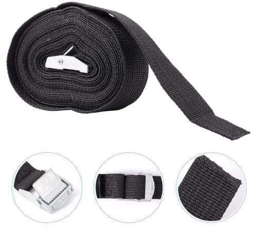 SEWACC 2pcs Black Cargo Fixing Bands with Zinc Alloy Fastening Buckles, 2.5cm X 500cm Polyester Tie down Straps for Motorcycle and Car Securing