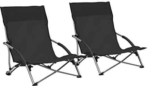 Tonture Klappbare Strandstühle 2 STK. Schwarz, Oxford-Gewebe, 55,5x65,5x66 cm, Robuster Stahlrahmen, Tragbar für Garten, Balkon, Camping, Maximale Belastung 110 kg