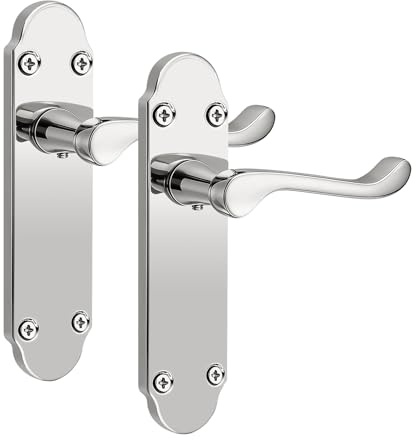 PinLin Polished Chrome Richmond Lever On Rose Door Handles, Twisted Lever Latch Rose Door Handle, Ideal for Internal Wooden Doors for Home and Office