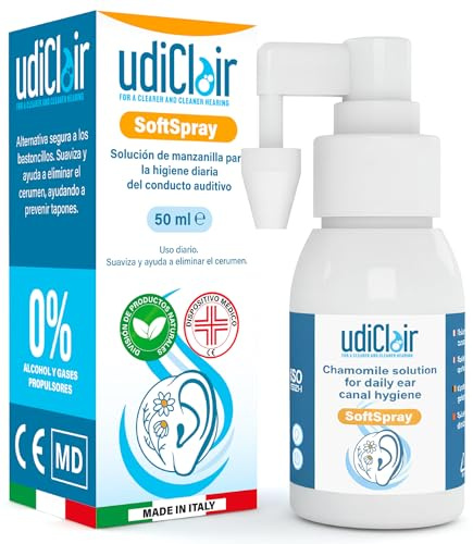Ohrenschmalz Entferner Spray 50 ml - UdiClair SoftSpray - Isotonische Lösung 0% Alkohol Made in Italy - Ohrenreinigung für Erwachsene Kinder und Seniore
