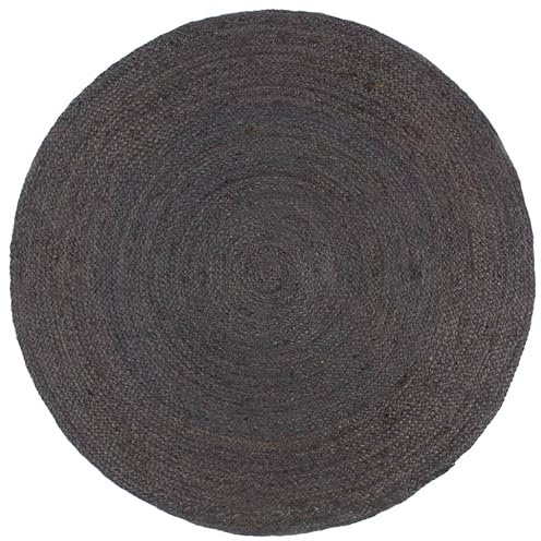 Mhdvray Teppich Handgefertigt Rund 240 cm Dunkelgrau aus 100% Jute Naturfaser Robust Gemütliches Wohnaccessoire für Wohnzimmer Schlafzimmer Esszimmer Flur Balkon Terrasse