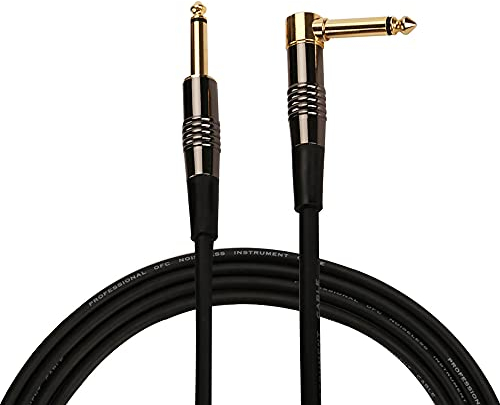 Rayzm cavo per chitarra e basso, cavo mono per strumento TS da 6,35 mm, silenzioso, dritto ad angolo retto maschio (5 metri)