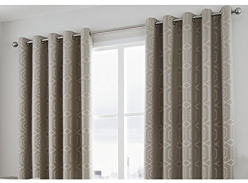 Curtina Camberwell Print Eyelet Lined Curtains, Stone, 90 x 90 Inch
