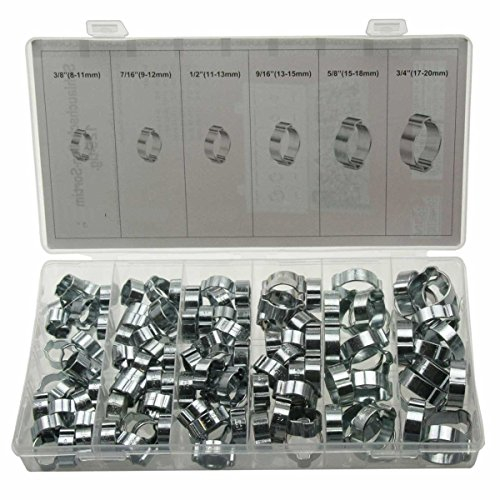 Universal 2 Ohr Mini Schlauchschellen/Klemmschelle/Leitungsschelle Schlauchklemmen-Sortiment, 122-tlg. (2-Ohr-Klemmen) 8-20 mm (im Aufbewahrungsbox/Sortimentsbox)