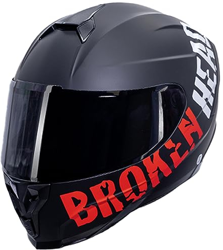 Broken Head BeProud Sport Rot Ltd Motorradhelm - Schlanker Integralhelm Mit Klarem + Schwarzem Visier - Matt-Schwarz - Größe L (59-60 cm)