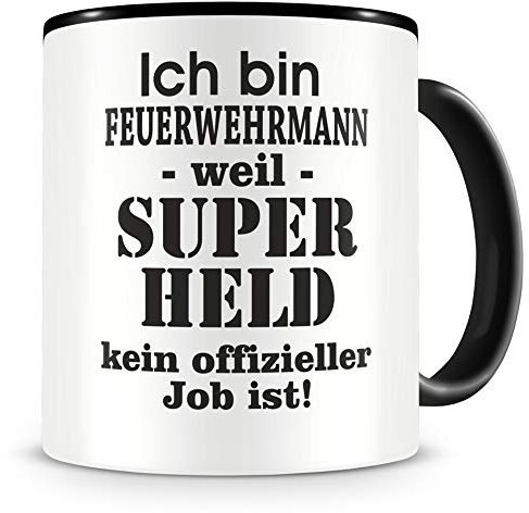 Samunshi® Feuerwehrmann Tasse mit Spruch Geschenk für Feuerwehrmann Mann Frau Kaffeetasse groß Lustige Tassen zum Geburtstag schwarz 300ml