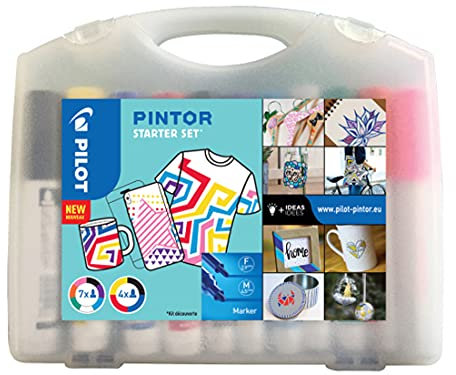 PILOT - PINTOR Kreativmarker Palette - 10 Stück in F/M - 10 Farben - Farbmarker-Stifte für DIY-Projekte, für fast alle Oberflächen, schnell trocknend und gut deckend