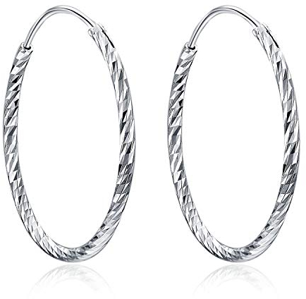 Silber Creolen Ohrringe Damen 925 Sterling Silber Diamant-Cut Creolen Runde Ohrringe für Frauen Mädchen Unisex, Durchmesser 40mm